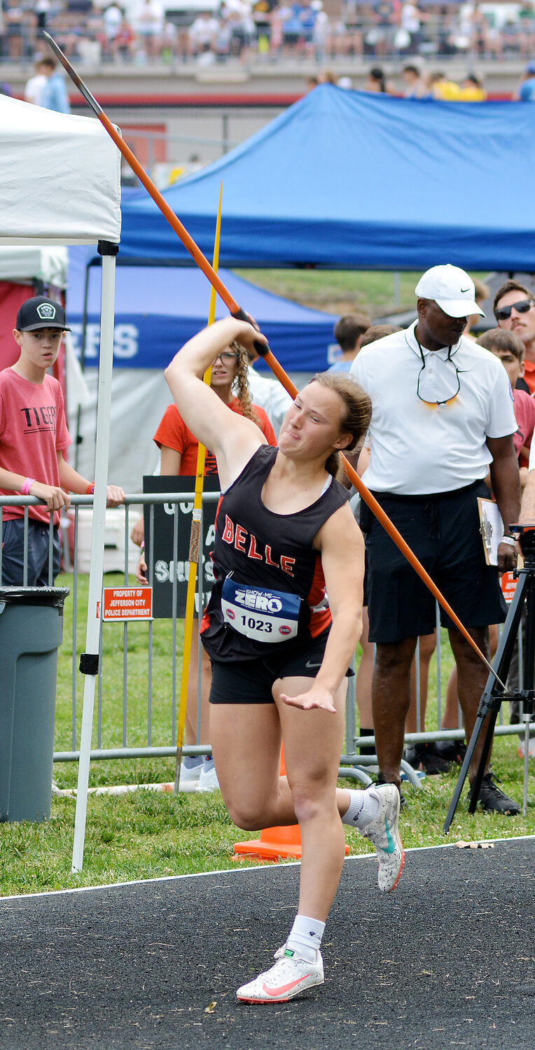 Aubrey Rehmert throws her way to All-State honors for Belle placing fourth in the Class 2 Girls Javelin.